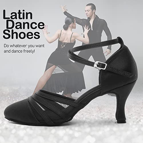 YKXLM Mujeres&Niña Zapatos Latinos de Baile Zapatillas de Baile de salón Salsa Performance Calzado de Danza,ESYCL117-7.5,Negro Color,EU 37