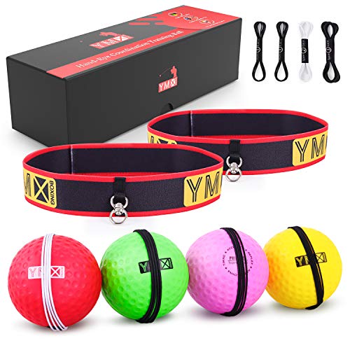 YMX BOXING Reflex Ball Set – 4 React Reflex Ball Plus 2 Diadema ajustable, ideal para reflejo, temporización, precisión, enfoque y coordinación de ojos de mano entrenamiento de boxeo