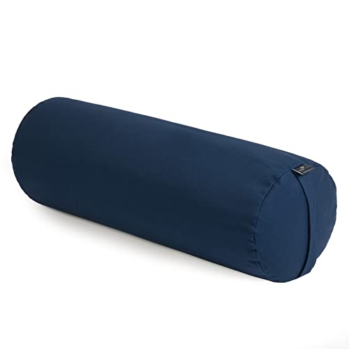 Yoga Studio Bolster de trigo sarraceno orgánico europeo – 240 mm x 620 mm, soporte para yoga restaurativo y apoyo estable. Ejercicio – azul oscuro