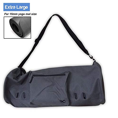 YogaAddict Yoga Pilates Mat Bag Compact, Full Zipper Yoga Mat Bag, Tela duradera con bolsillos, Correa de hombro ajustable extra ancha - Gris oscuro (extra grande 29 "x 11")
