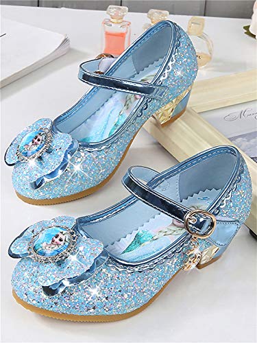 YOSICIL Disfraz Princesa Zapatos Frozen Elsa Zapatos de Lentejuelas Antideslizante Niñas Zapatos de Tacón Velcro Zapatillas de Baile para Vestir Fiesta Cumpleaños Boda Infantil 3-14 Años,Azul 26