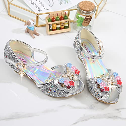 YOSICIL Zapatos de la Princesa Elsa niñas con Corona Zapatos de Fiesta Zapatos de Tacón Sandalias Bailarina de Lentejuelas para 4 a 12 Años EU26-36