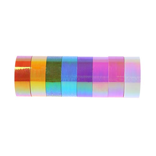 Youliy Cinta holográfica para decoración de gimnasia rítmica con purpurina, 15 mm x 5 m, cinta adhesiva decorativa para manualidades – Juego de 8