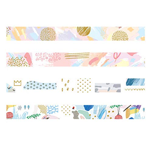 YUBBAEX Oro Washi Tape Set cinta adhesiva decorativa Washi Glitter Adhesivo de Cinta Decorativa para DIY Crafts Scrapbooking 4 Rollos (Bronceado geométrico)