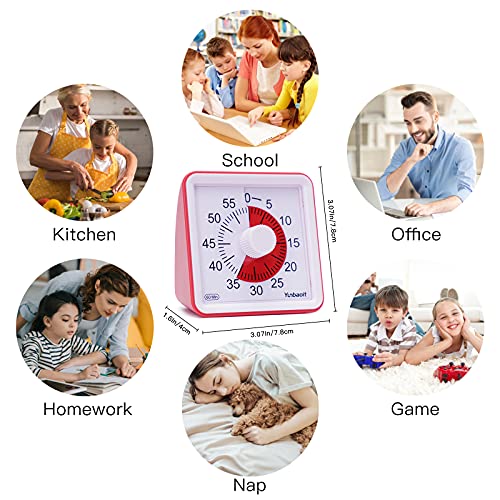 Yunbaoit - Temporizador analógico Visual, Cuenta atrás silencioso, Herramienta de gestión del Tiempo para niños y Adultos (Rojo)