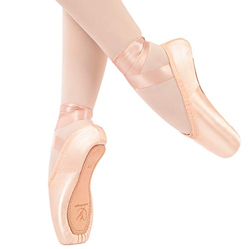 Zapatillas de Ballet de Punta Zapatillas de Danza Profesionales Rosadas con Cinta Cosida y Almohadillas de Silicona para niñas y Mujeres (38, Rosado)