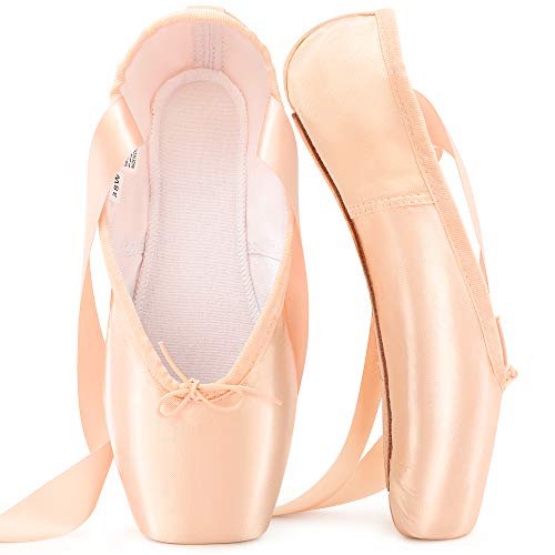 Zapatillas de Ballet de Punta Zapatillas de Danza Profesionales Rosadas con Cinta Cosida y Almohadillas de Silicona para niñas y Mujeres Rosado 40