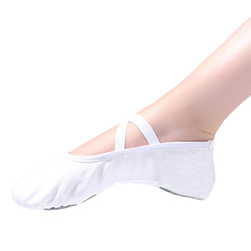 Zapatillas de Ballet Zapatos de Danza Canvas Suela Partida de Cuero para Niña y Mujer Calzado de Danza y Gimnasia Media Punta Blanco 43