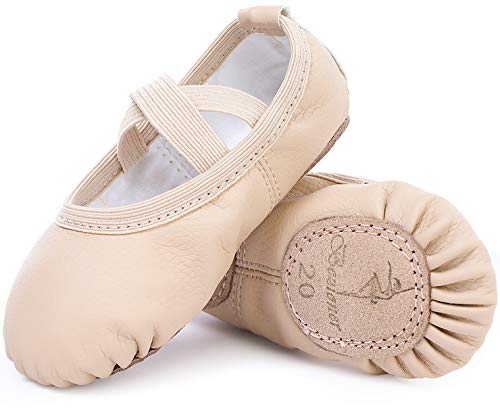 Zapatillas de Danza Cuero Zapatos Media Punta de Ballet y Gimnasia para Niña y Mujer Beige 25