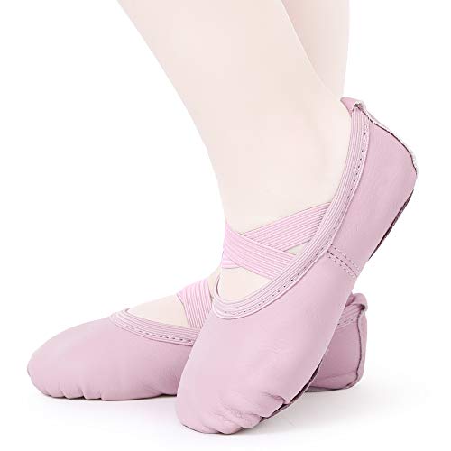 Zapatillas de Danza Cuero Zapatos Media Punta de Ballet y Gimnasia para Niña y Mujer Rosa 27