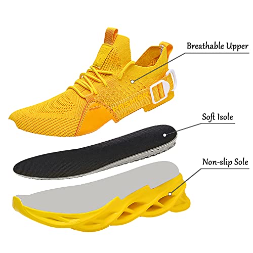 Zapatillas de Deportes Hombre Mujer Zapatos Deportivos Running Zapatillas para Correr Ligero y con Estilo Negro Blanco Gris Dorado G133 Yellow 43 EU