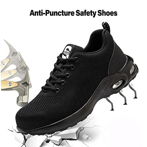 Zapatillas de Seguridad Hombre Mujer Ligero Calzado de Seguridad con Punta de Acero,Cómodo Transpirable y Antideslizante Zapatos de Trabajo Industriales Negro 40 EU