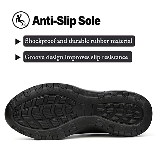 Zapatillas de Seguridad Hombre Mujer Ligero Calzado de Seguridad con Punta de Acero,Cómodo Transpirable y Antideslizante Zapatos de Trabajo Industriales Negro 40 EU
