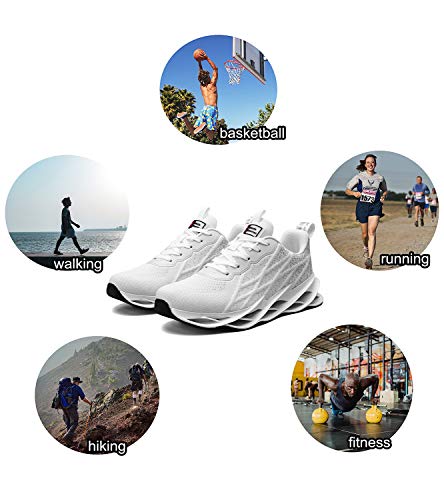 Zapatillas Deportivas Hombre Mujer Running Zapatos para Correr Deportes Comodas Calzado Gimnasio Transpirable Sneakers Negro Blanco White 41EU