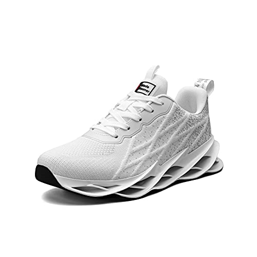 Zapatillas Deportivas Hombre Mujer Running Zapatos para Correr Deportes Comodas Calzado Gimnasio Transpirable Sneakers Negro Blanco White 41EU