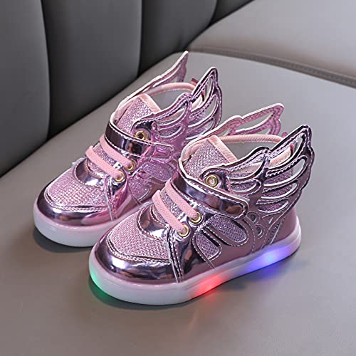 Zapatillas deportivas para niños y niñas, con luces LED para cuatro estaciones, de piel, con ruedas y alas
