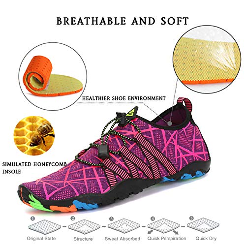 Zapatos de Agua Mujer Escarpines Piscina Verano Calzado Natacion Snorkel Respirable Zapatillas para Surf Morado 39 EU