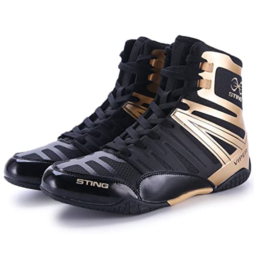 Zapatos de Lucha para Hombres, Zapatillas de Deporte de Culturismo Transpirables Lanzamiento de Pesas Ligeras Zapatos Deportivos Altas Botas de Boxeo Superior,Oro,41 EU