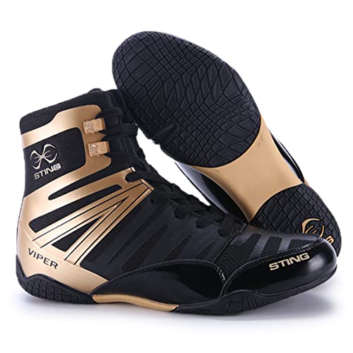 Zapatos de Lucha para Hombres, Zapatillas de Deporte de Culturismo Transpirables Lanzamiento de Pesas Ligeras Zapatos Deportivos Altas Botas de Boxeo Superior,Oro,41 EU