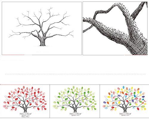 Zerodis Arbol de Huellas, Libro de visitas de la Firma de la Lona del árbol de la Huella Digital de la Boda de DIY con Tinta para la Fiesta de cumpleaños de la Boda(HK001)