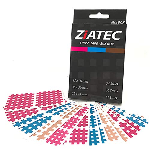 ZiATEC cintas cruzadas con revocos de 102, 204 y 306, cintas de celosía, parches de acupuntura con estructura de celosía, cinta de fisio, color:Mezcla - 102 piezas, tamaño:Uni-Box