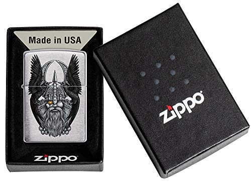 ZIPPO Encendedor Odin W/Raven, Color Image, Cromado Cepillado, Recargable, en Caja de Regalo