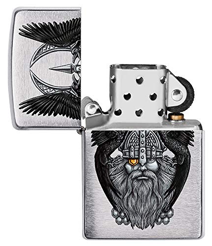 ZIPPO Encendedor Odin W/Raven, Color Image, Cromado Cepillado, Recargable, en Caja de Regalo