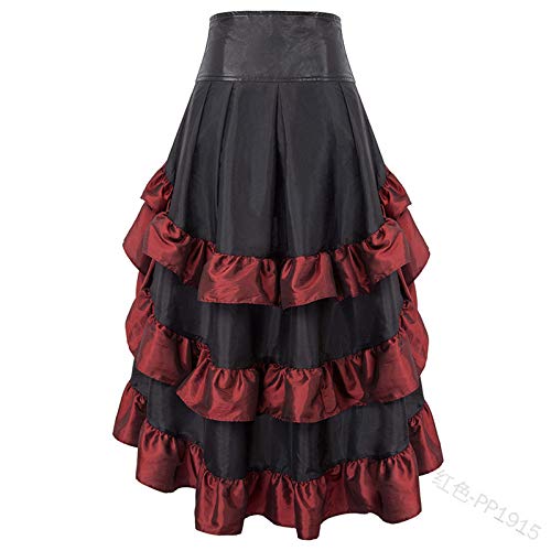 Zooma Falda gótica Steampunk de encaje negro para mujer falda larga elástica corsé, rojo, 40 ES/42 ES/Large