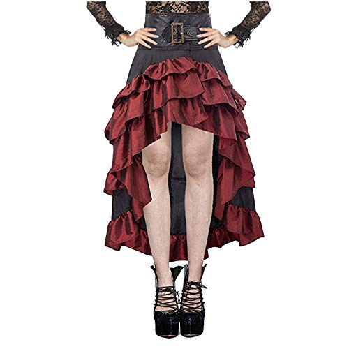 Zooma Falda gótica Steampunk de encaje negro para mujer falda larga elástica corsé, rojo, 40 ES/42 ES/Large