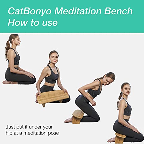Banco de Meditación, Silla de Yoga Plegable Ergonómica de Bambú, Taburete de Rodillas Portátil de Primera Calidad para Meditaciones, Oración y Yoga
