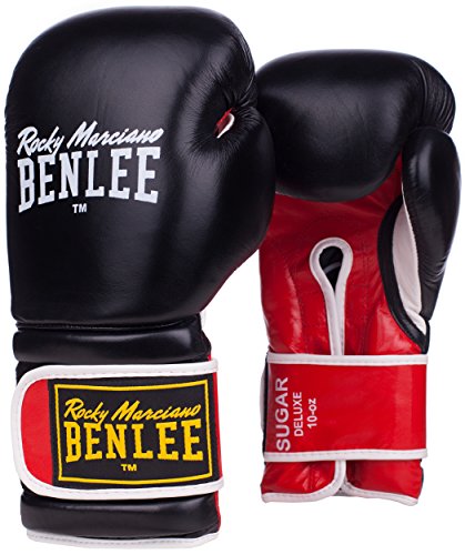 BenLee Leather Boxing Glove Sugar Deluxe Guantes de Boxeo, Unisex, Rojo,Blanco,Negro, 12