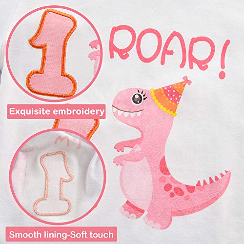 Camiseta 1er Cumpleaños Bebé Niña Dinosaurio Cumpleaño Fiesta Manga Corta Tops Ropa 1 Año 100% Algodón Blanca Dino Impreso tee
