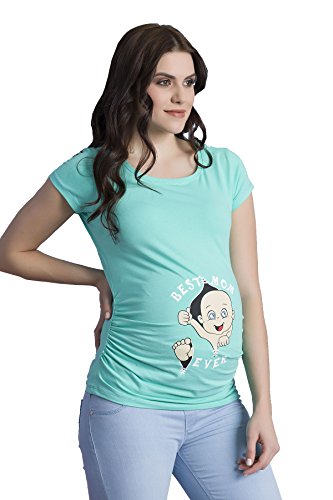 Camiseta de maternidad de manga corta con diseño divertido y dulce para embarazadas, con texto en inglés "Best Mom Ever", verde menta, XL
