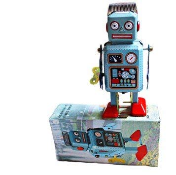 CAPRILO Juguete Decorativo de Hojalata Robot Azul Muelle Cabeza. Juguetes de Colección. Regalos Originales. Decoración Clásica.