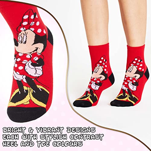 Disney Calcetines Mujer Divertidos de Minnie Mouse, Pack de 5 Calcetines Altos Mujer, Regalos Originales para Mujer (Gris/Rojo)
