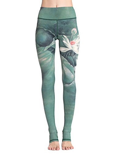 FLYILY Pantalón Deportivo de Mujer,Yoga de Cintura Alta,elásticos y Transpirables para Mujer,Impresión de Fitness Gym Yoga Pantalon(Green,L)