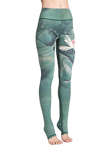 FLYILY Pantalón Deportivo de Mujer,Yoga de Cintura Alta,elásticos y Transpirables para Mujer,Impresión de Fitness Gym Yoga Pantalon(Green,L)