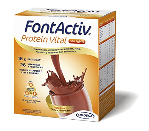 FONTACTIV Protein Vital, Complemento Nutricional Para Adultos, Hiperproteico Con Hmb Y Alto Contenido En Vitaminas Y Minerales, Sabor, 14 Sobres, Chocolate