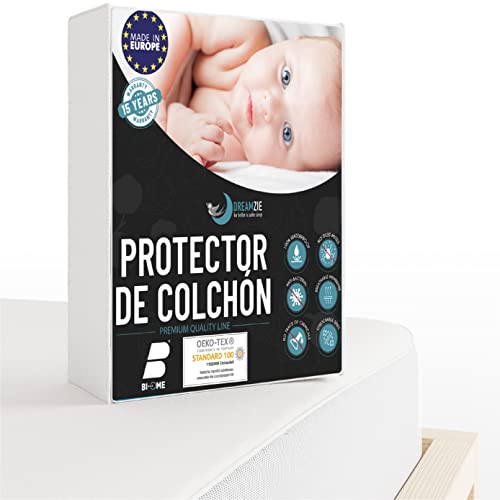 Funda Colchon Cuna 70 x 140 cm Impermeable - Dreamzie - Protector Colchon Oeko-Tex® Hipoalergénico, Anti-Bacteriano, Anti-Acaros - Made in EU