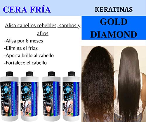 Gold DIAMOND — CERA FRIA — KIT ALISADO BRASILEÑO — Alisado Profesional — 1000ml