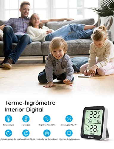 Govee Termómetro Higrómetro, LCD Bluetooth Medidor Digital Humedad y Temperatura Interior con Función Almacenamiento de Datos y Alerta, para Habitación