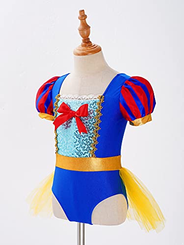 IEFIEL Maillot de Ballet Niña Manga Corta Disfraz Princesa de Danza Ballet para Fiesta Carnaval Maillot Lentejuelas de Patinaje Artistico Ropa de Danza Niña Azul 3-4 años