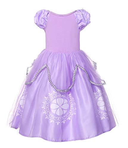 JerrisApparel Niña Disfraz de Princesa Sofía Tul Cumpleaños Partido Vestido (6 años, Lila con Accesorios)