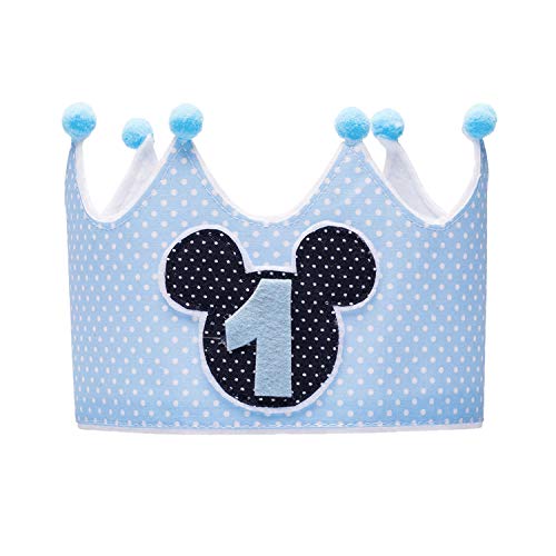 Kembilove Corona de Primer Cumpleaños con Camiseta – Adorable Conjunto de Cumpleaños de 1 Año para Niños y Niñas – Corona Ajustable Ideal para Fiestas de Cumpleaños Mickey Azul
