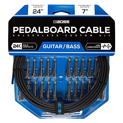Kit de cables de pedalera sin soldadura BOSS BCK-24 – Cable de 7m + 24 conectores de 1/4" en ángulo recto y recto para formar 12 cables a medida