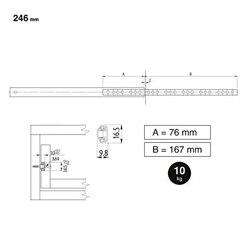 LouMaxx Set de 2 Correderas de Bolas (1 par) - Guías correderas para Cajones 240 mm 17 mm de ranura, carriles para cajones - sistema de correderas para cajones de alta calidad