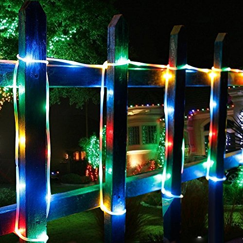 Manguera de Luces Solar Exterior,KINGCOO Impermeable 12M 100LED Luces de Cadena Solar Tubo Alambre de Cobre Guirnaldas Luminosas para Navidad Bodas Patio Jardines Iluminación (Multicolor)