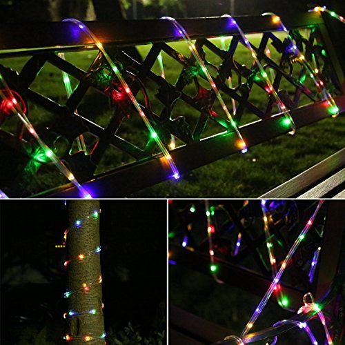 Manguera de Luces Solar Exterior,KINGCOO Impermeable 12M 100LED Luces de Cadena Solar Tubo Alambre de Cobre Guirnaldas Luminosas para Navidad Bodas Patio Jardines Iluminación (Multicolor)