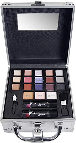 Markwins Maletín de Maquillaje Travel in Colour Makeup Train Case - The Color Workshop - Un Kit de Maquillaje Profesional Completo en un Maletín Plateado de Viaje para Llevar Siempre Contigo