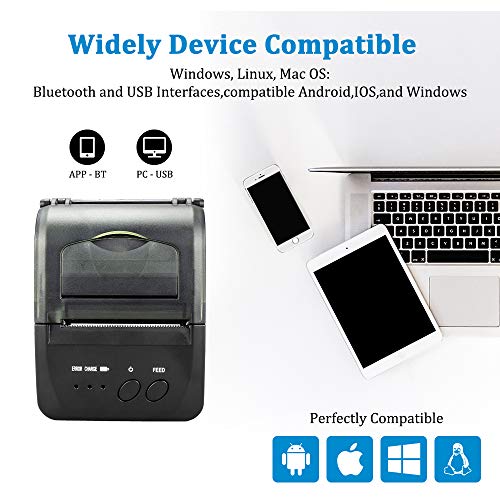 NETUM Impresora térmica inalámbrica Bluetooth de recibos, portátil, 2 pulgadas, 58 mm, mini impresora USB POS para soporte de ventas de restaurantes Android / iOS / PC / Windows / Linux